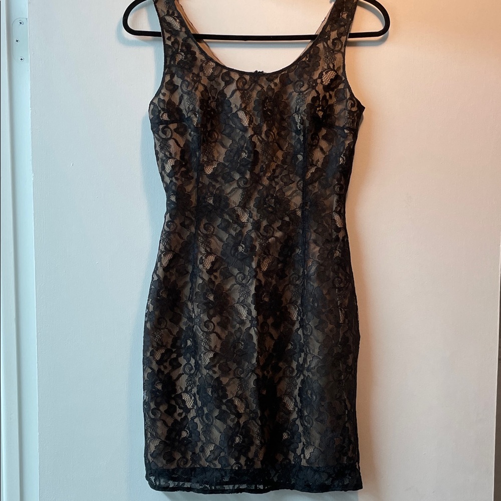 S.  Unique Black Lace Mini Dress